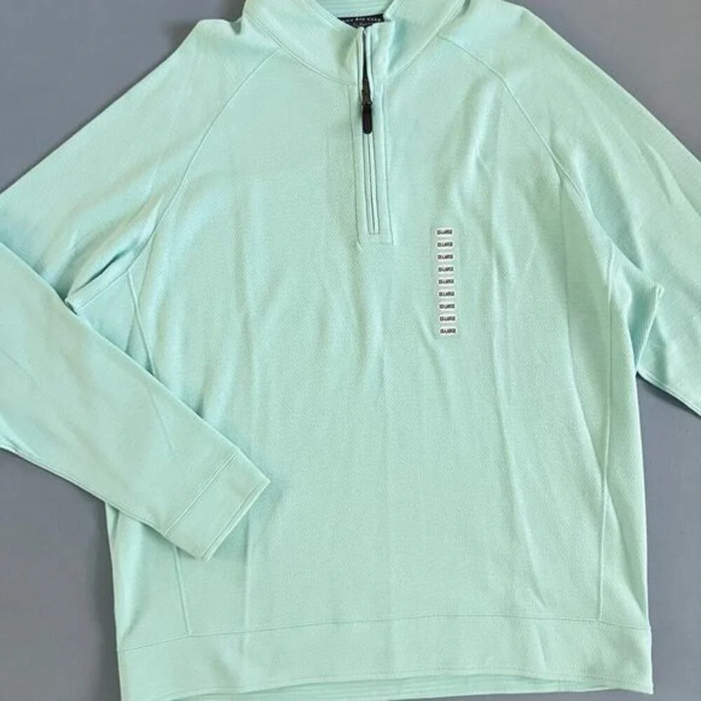 NWT Bahama Bay Club Reversible 1/4 Zip Pullover Aqua Blue Sweatshirt